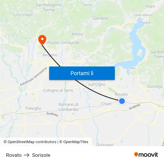 Rovato to Sorisole map