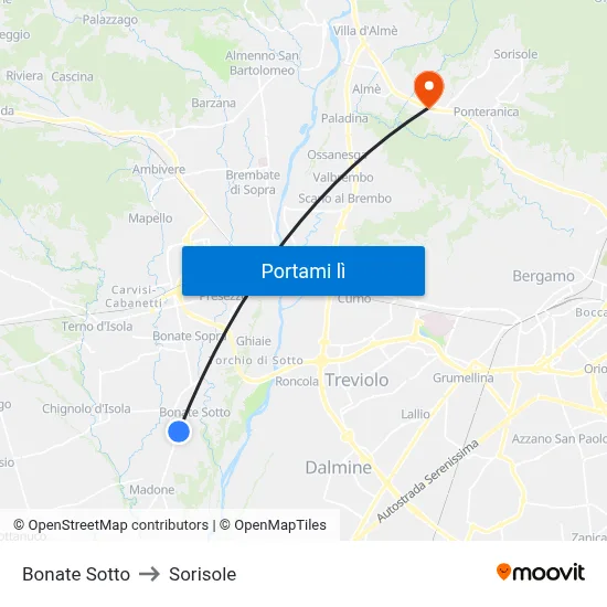 Bonate Sotto to Sorisole map