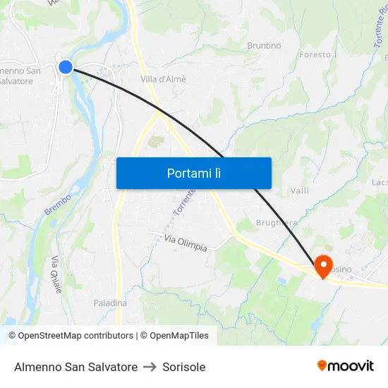 Almenno San Salvatore to Sorisole map