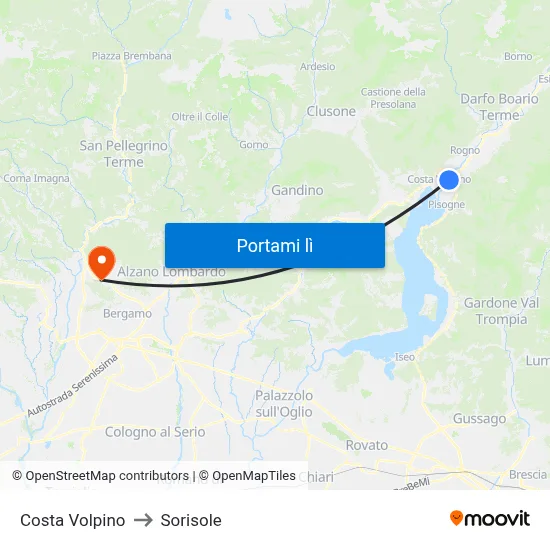 Costa Volpino to Sorisole map