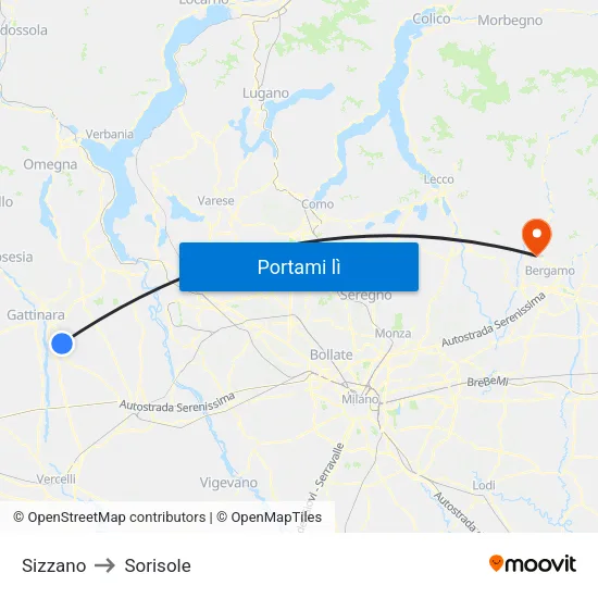Sizzano to Sorisole map