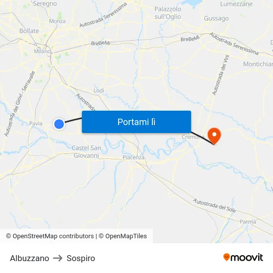 Albuzzano to Sospiro map