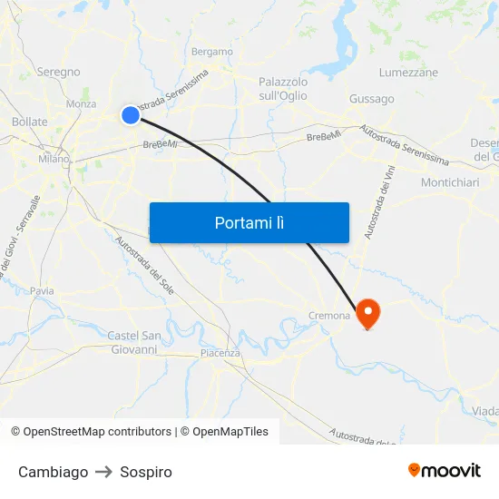 Cambiago to Sospiro map