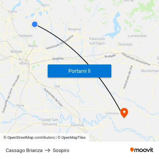 Cassago Brianza to Sospiro map