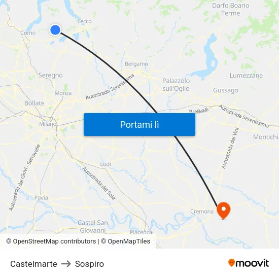 Castelmarte to Sospiro map