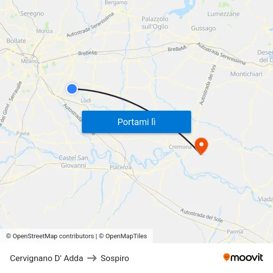 Cervignano D' Adda to Sospiro map