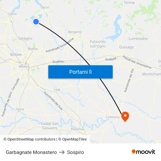 Garbagnate Monastero to Sospiro map