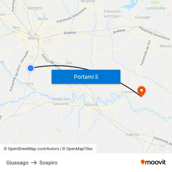 Giussago to Sospiro map