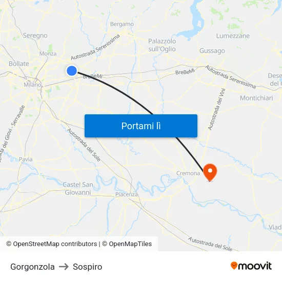 Gorgonzola to Sospiro map