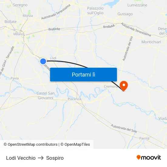 Lodi Vecchio to Sospiro map