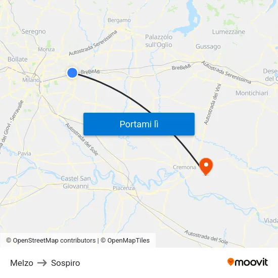 Melzo to Sospiro map