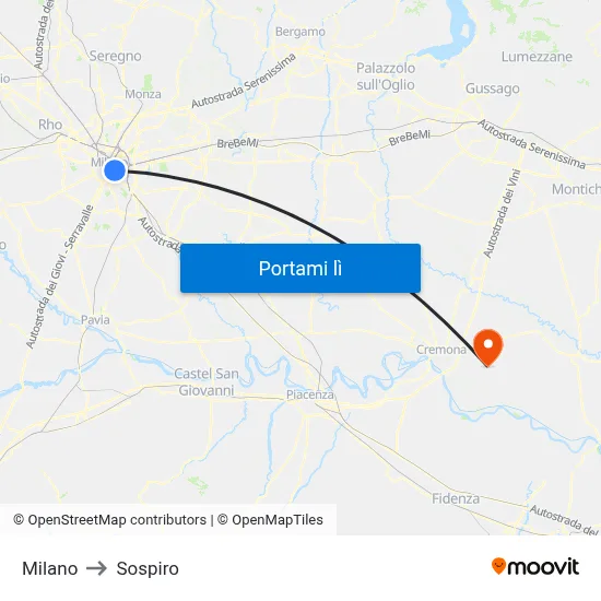 Milano to Sospiro map