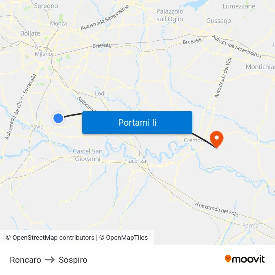 Roncaro to Sospiro map