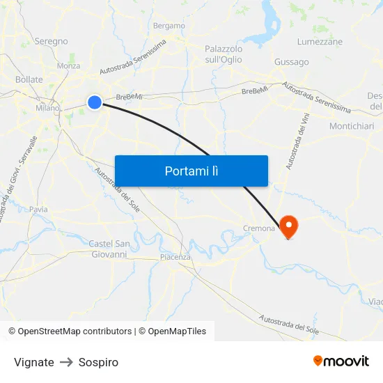 Vignate to Sospiro map