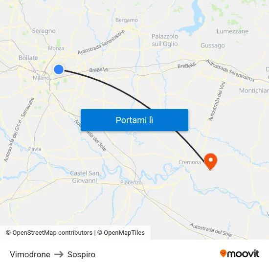 Vimodrone to Sospiro map
