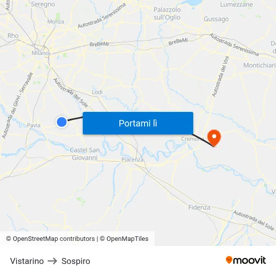 Vistarino to Sospiro map