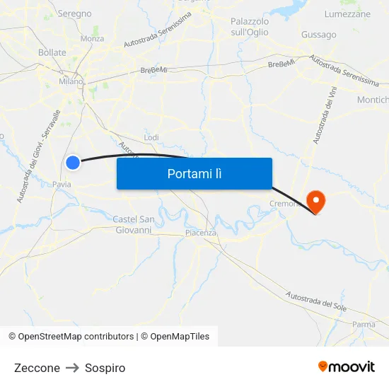 Zeccone to Sospiro map