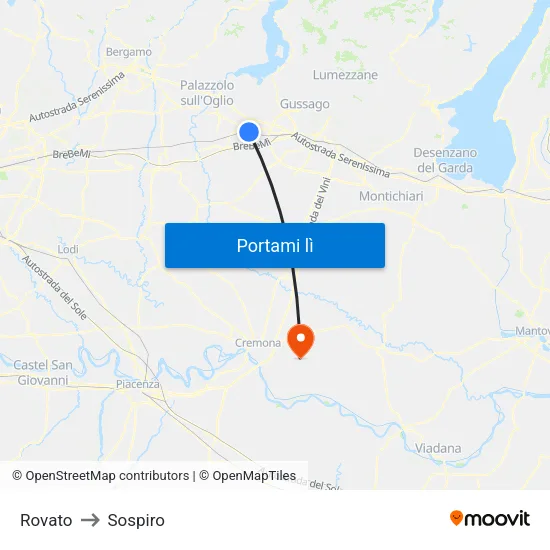 Rovato to Sospiro map
