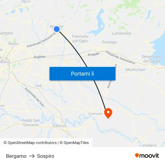 Bergamo to Sospiro map