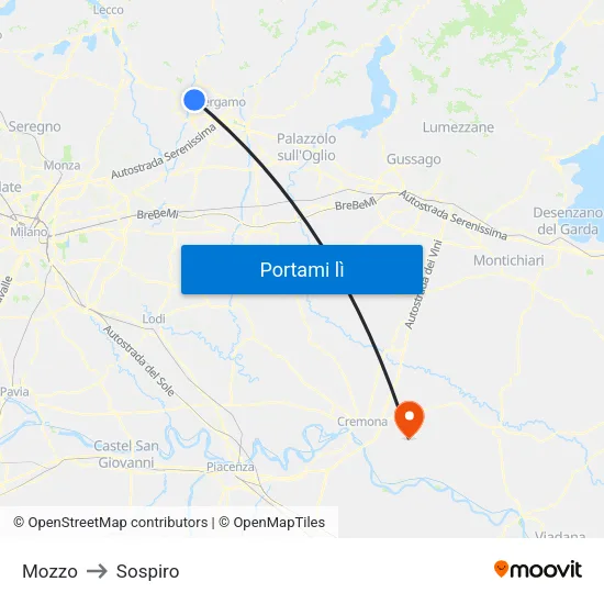 Mozzo to Sospiro map