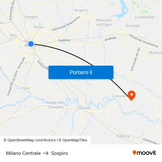 Milano Centrale to Sospiro map