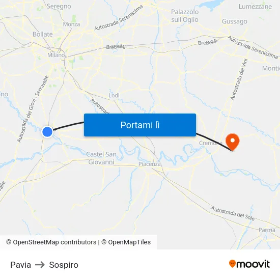 Pavia to Sospiro map