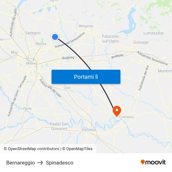 Bernareggio to Spinadesco map