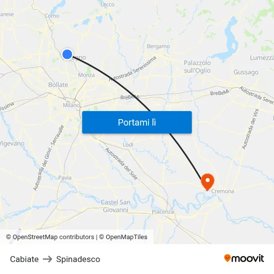 Cabiate to Spinadesco map