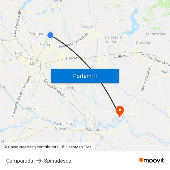 Camparada to Spinadesco map
