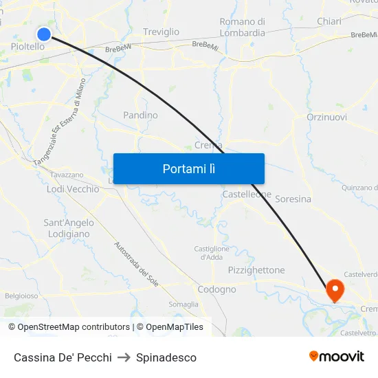 Cassina De' Pecchi to Spinadesco map