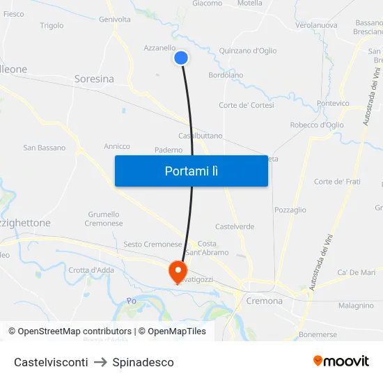 Castelvisconti to Spinadesco map