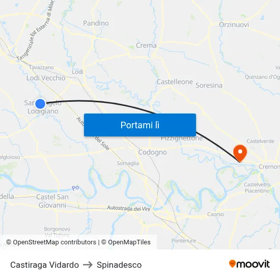 Castiraga Vidardo to Spinadesco map