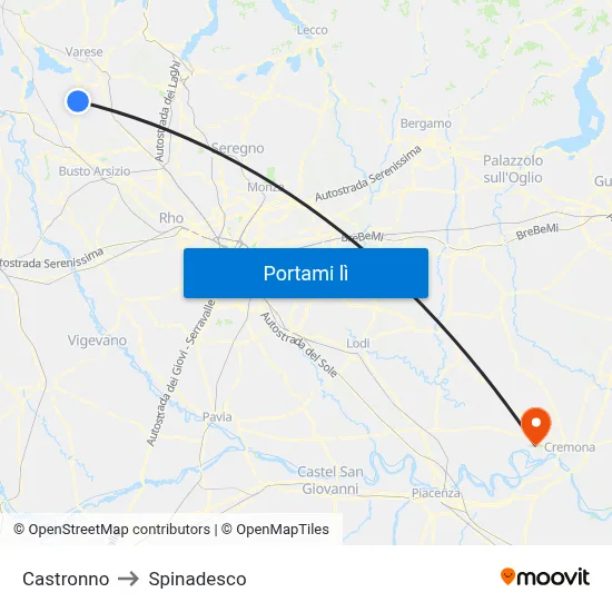 Castronno to Spinadesco map