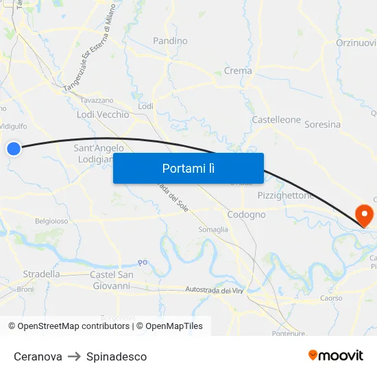Ceranova to Spinadesco map