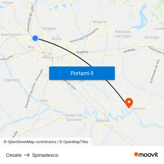Cesate to Spinadesco map