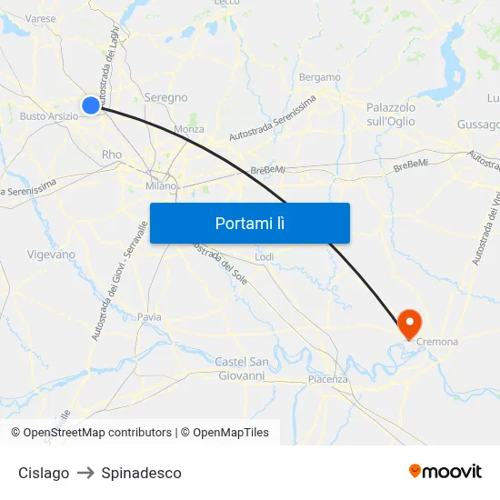 Cislago to Spinadesco map