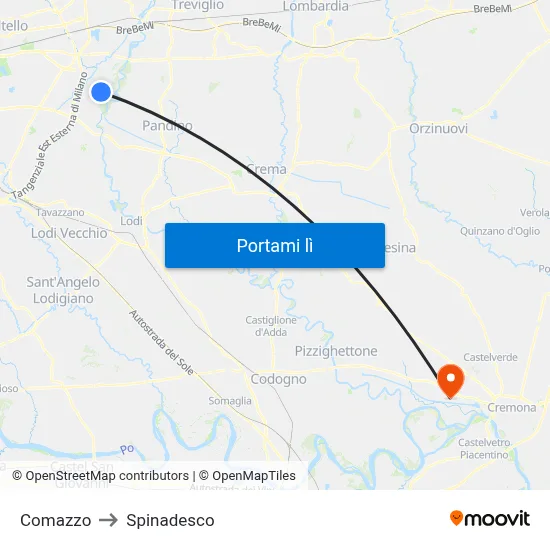 Comazzo to Spinadesco map