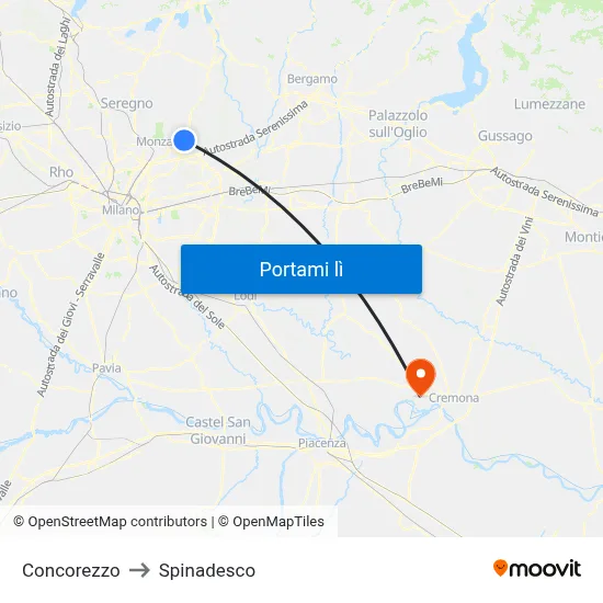 Concorezzo to Spinadesco map