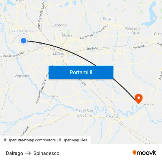 Dairago to Spinadesco map