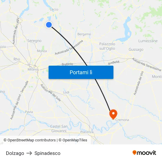 Dolzago to Spinadesco map
