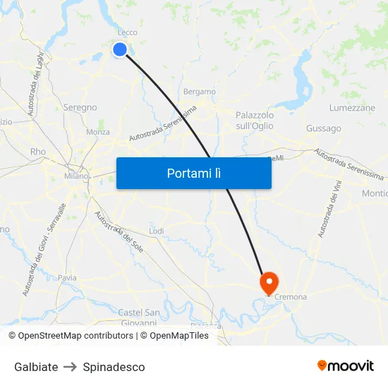 Galbiate to Spinadesco map