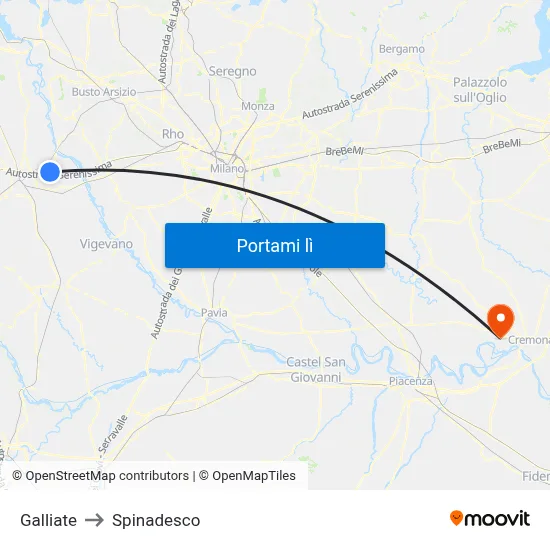 Galliate to Spinadesco map