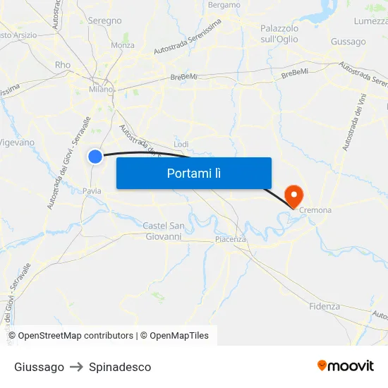 Giussago to Spinadesco map