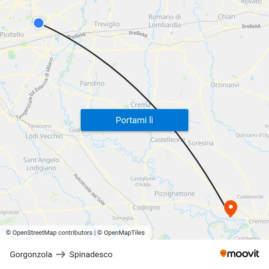 Gorgonzola to Spinadesco map