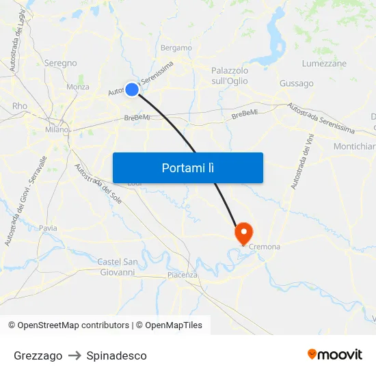 Grezzago to Spinadesco map