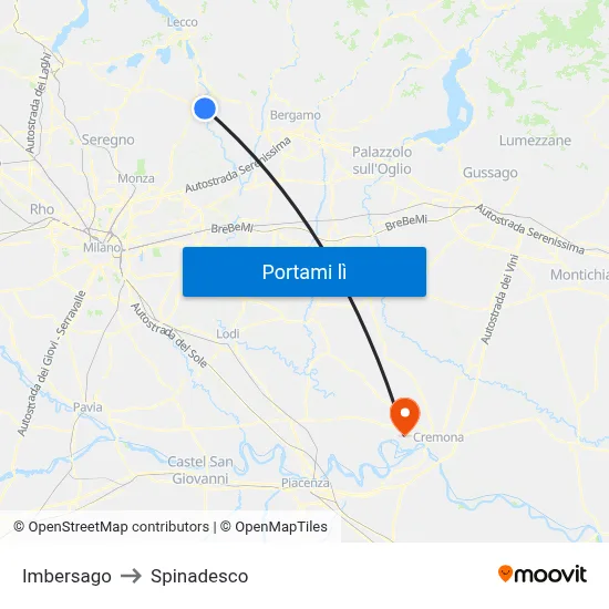 Imbersago to Spinadesco map