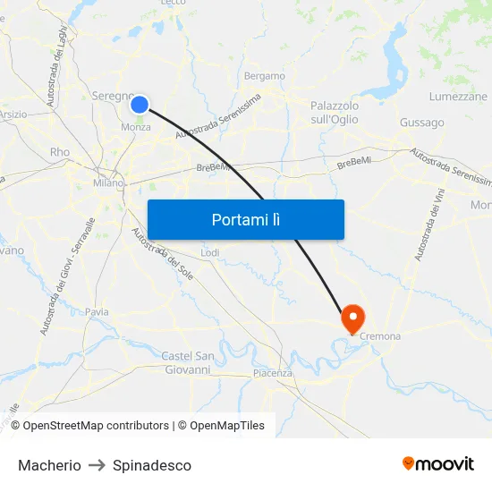 Macherio to Spinadesco map