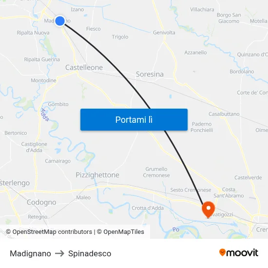 Madignano to Spinadesco map