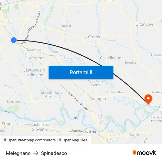 Melegnano to Spinadesco map
