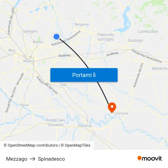 Mezzago to Spinadesco map